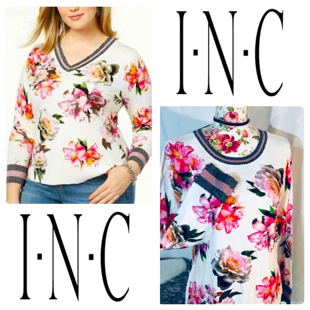 INC (International Concepts) Floral Sweater Sz L